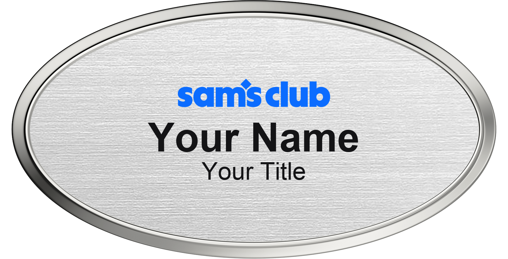 Sam's Club Name Badge, Silver Metallic, Silver Border Oval 3" × 1.5"