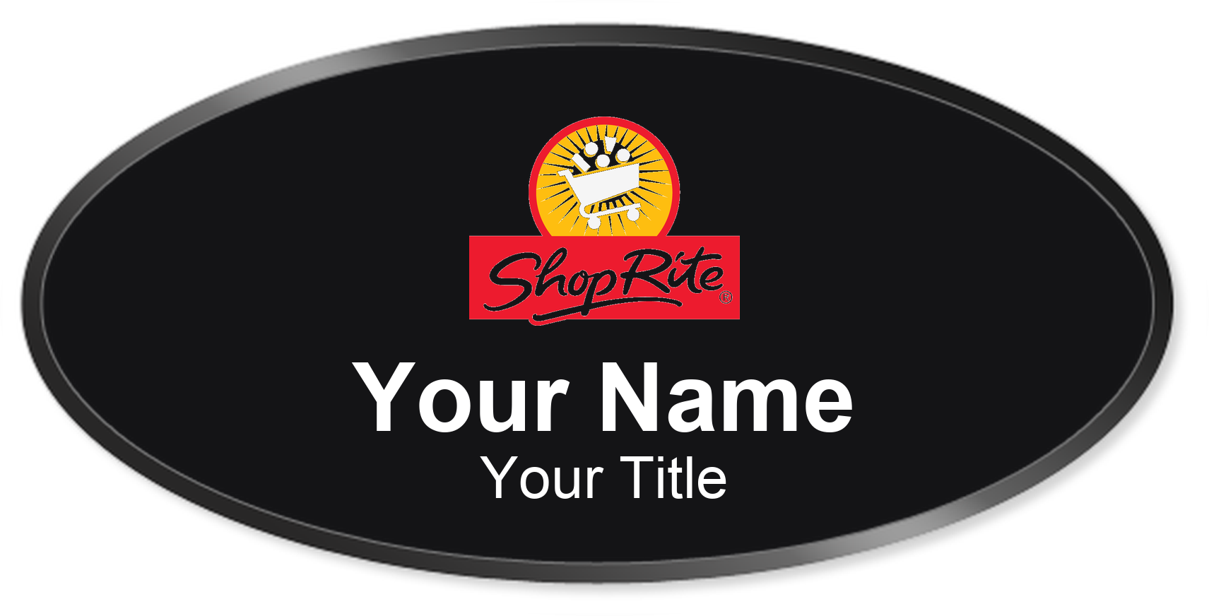 ShopRite Name Badge, Black, Black Border Oval 3" × 1.5"