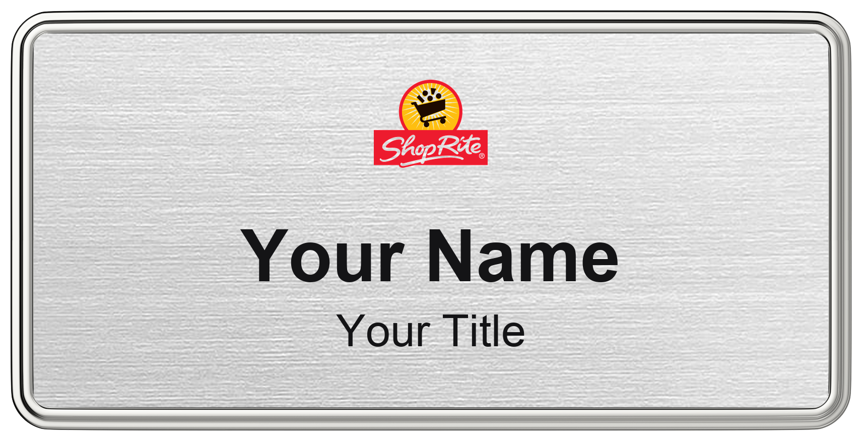 ShopRite Name Badge, Silver Metallic, Silver Border 3" × 1.5"