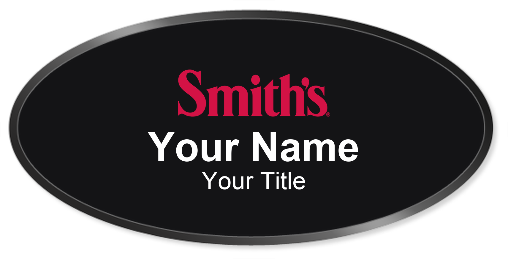 Smith's Name Badge, Black, Black Border Oval 3" × 1.5"