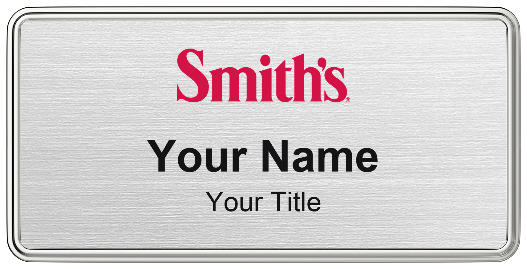 Smith's Name Badge, Silver Metallic, Silver Border 3" × 1.5"