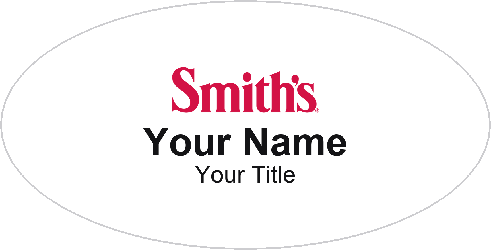 Smith's Name Badge, White, No Border Oval 3" × 1.5"