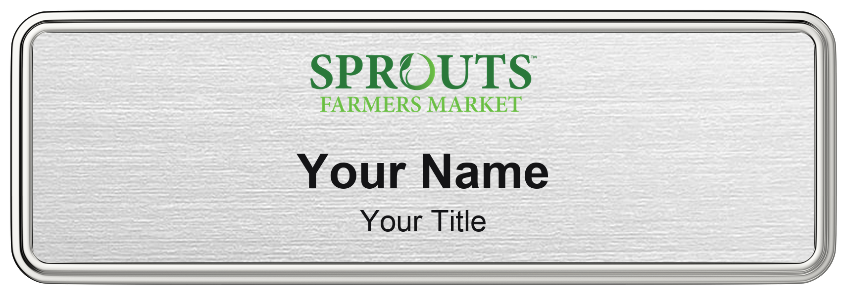 Sprouts Farmers Market grocery store name badge Silver Metallic, Silver Border