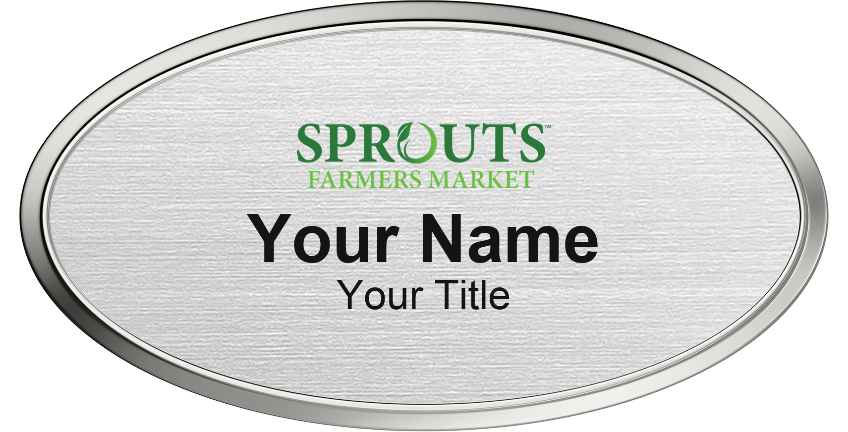 Sprouts Farmers Market grocery store name badge Silver Metallic, Silver Border