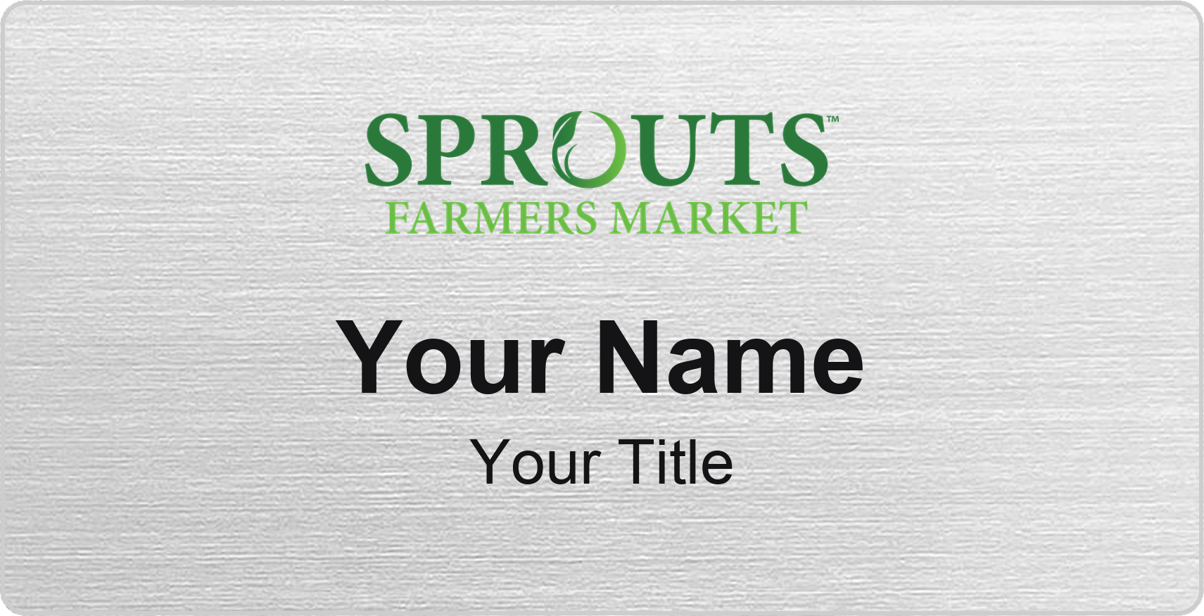 Sprouts Farmers Market Name Badge, Silver Metallic, No Border 3" × 1.5"
