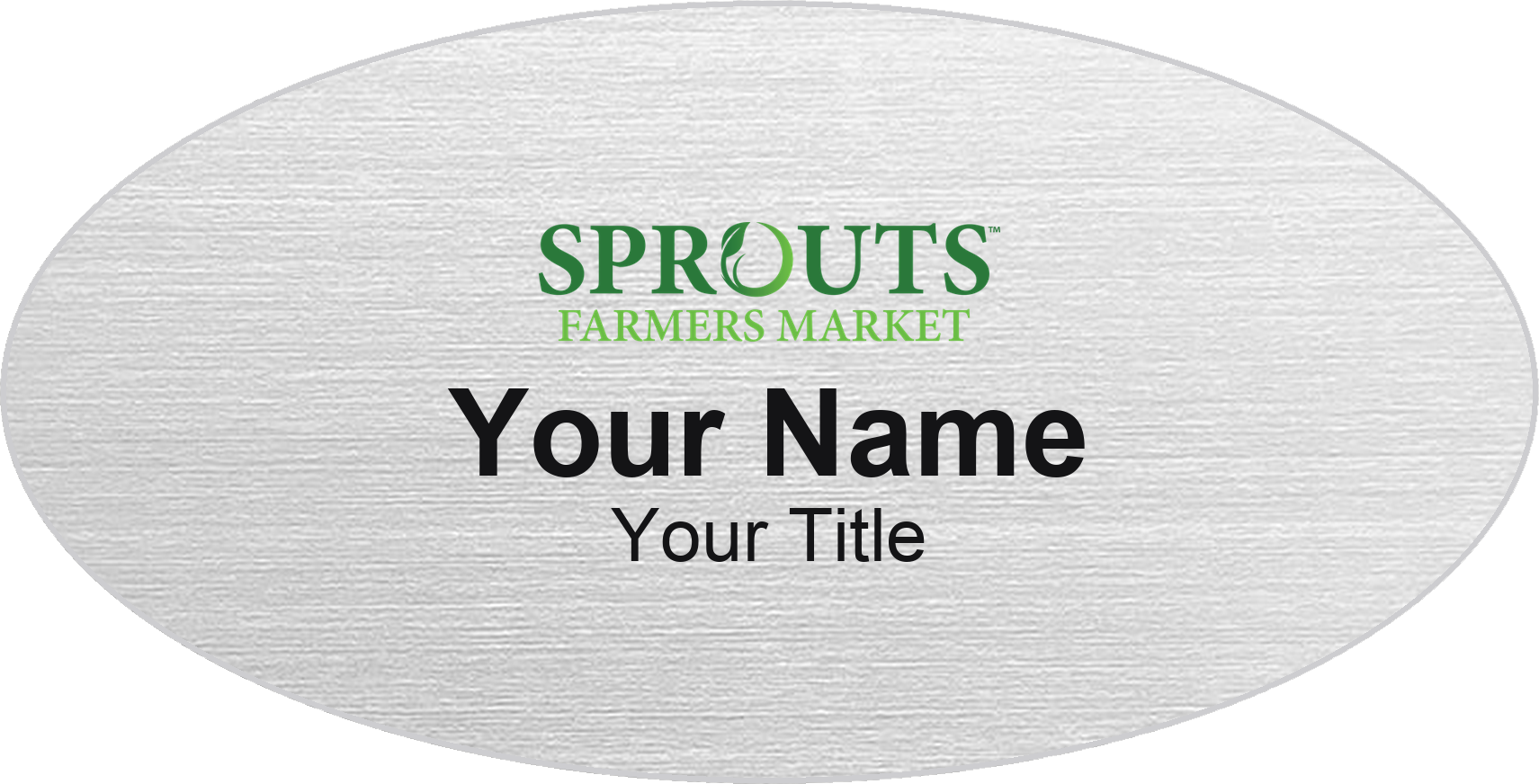Sprouts Farmers Market grocery store name badge Silver Metallic, No Border