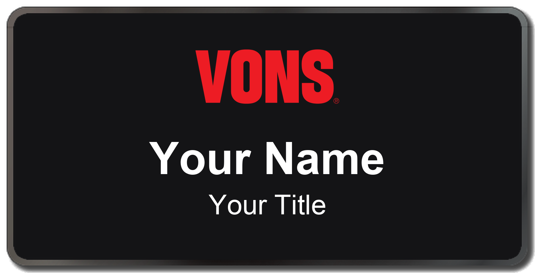 Vons Name Badge, Black, Black Border 3" × 1.5"