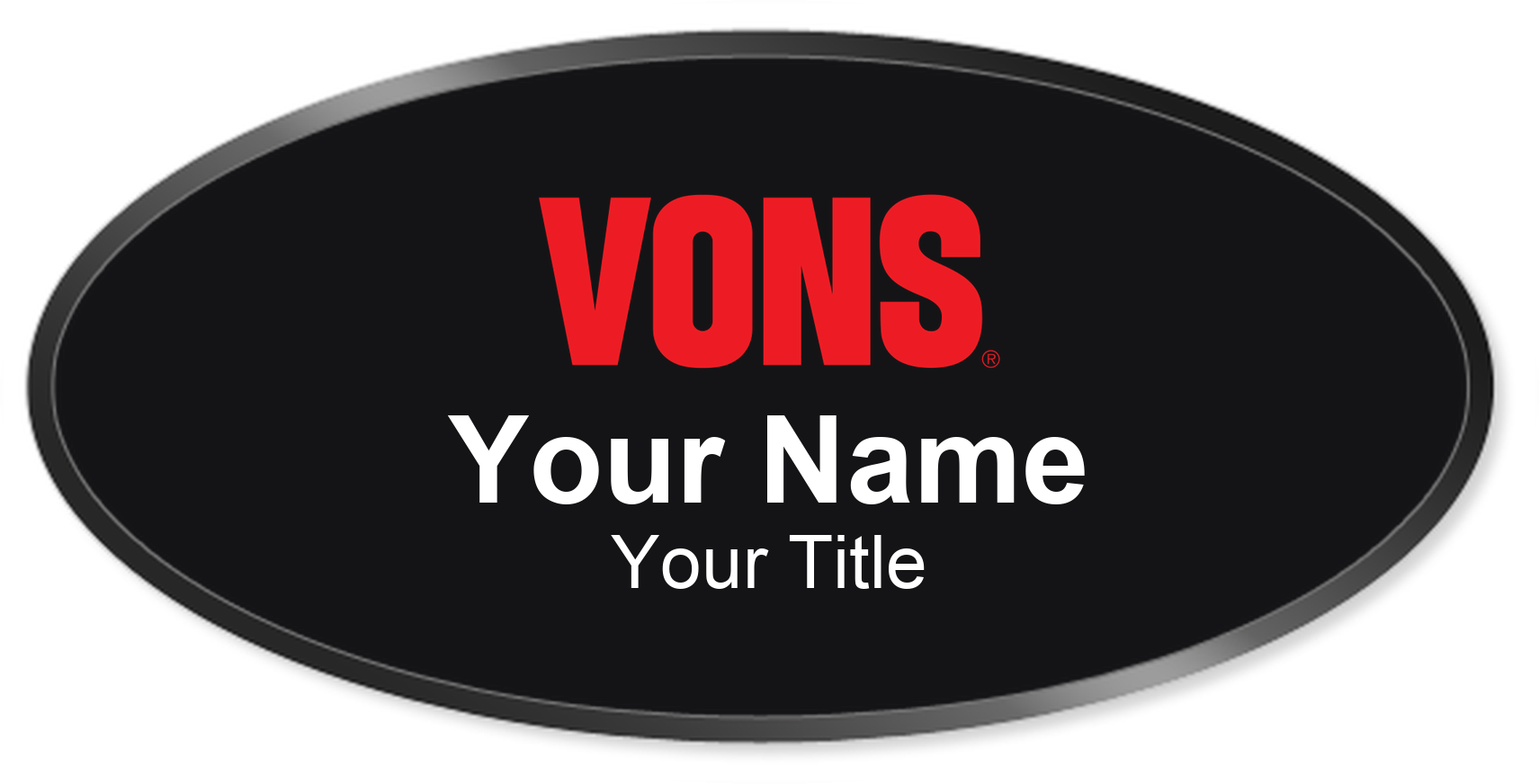 Vons Name Badge, Black, Black Border Oval 3" × 1.5"
