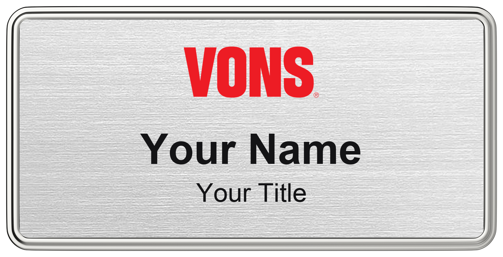 Vons Name Badge, Silver Metallic, Silver Border 3" × 1.5"