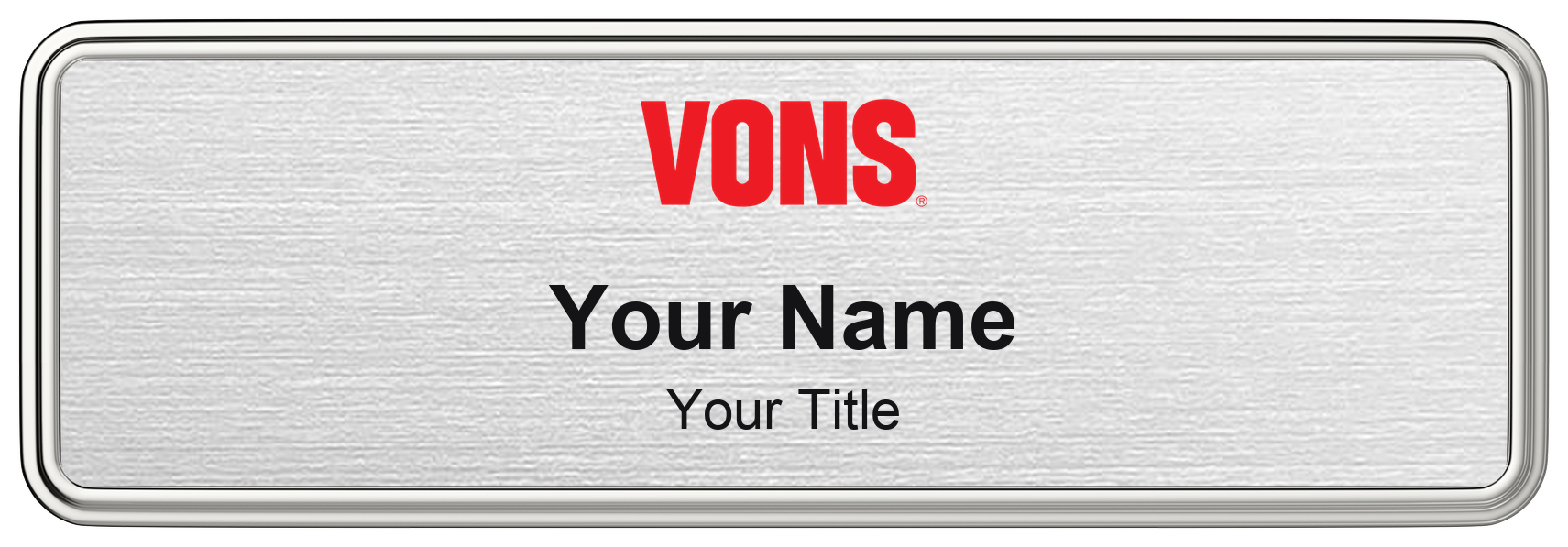 Vons Name Badge, Silver Metallic, Silver Border 3" × 1"