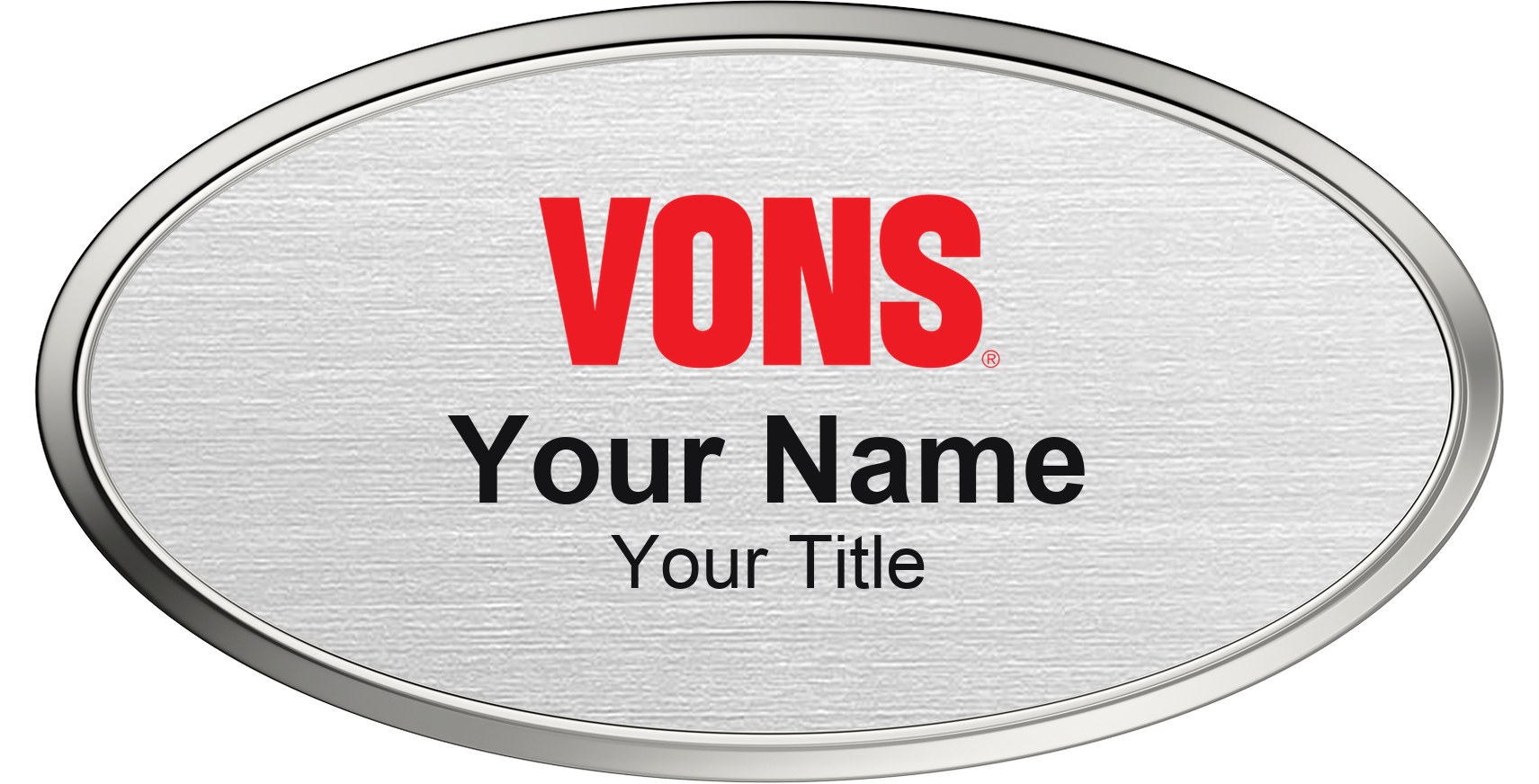 Vons grocery store name badge Silver Metallic, Silver Border