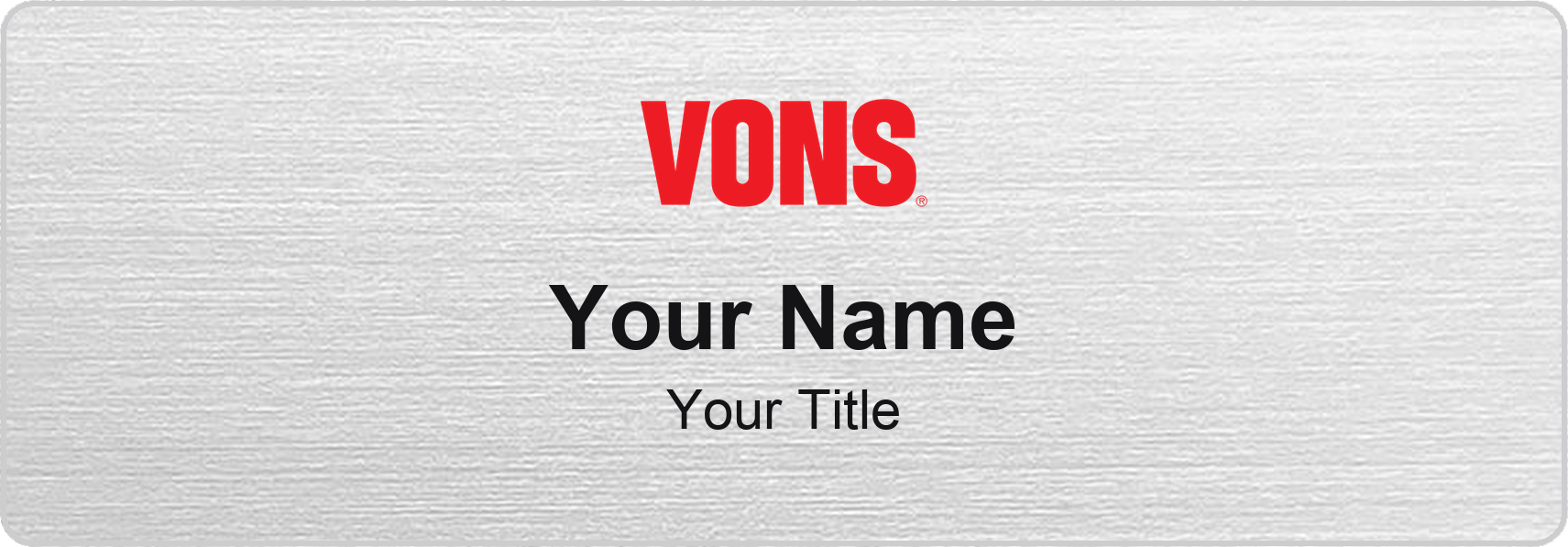 Vons Name Badge, Silver Metallic, No Border 3" × 1"