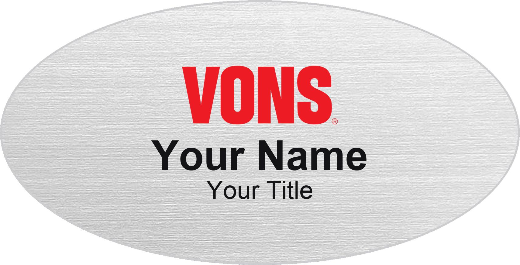 Vons Name Badge, Silver Metallic, No Border Oval 3" × 1.5"