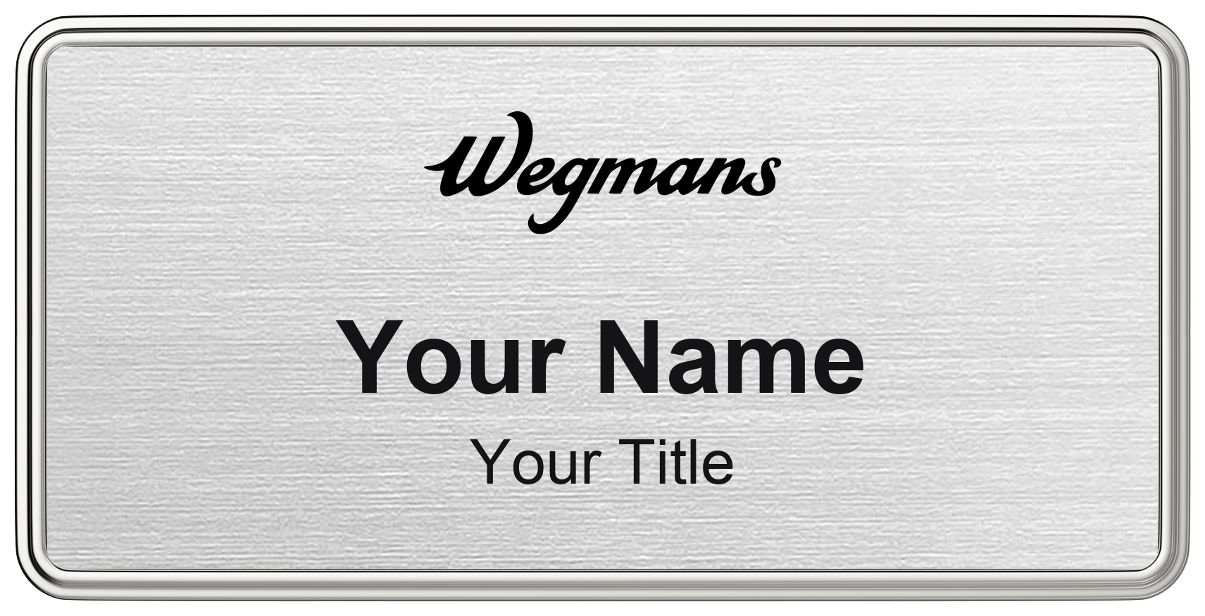Wegmans Name Badge, Silver Metallic, Silver Border 3" × 1.5"