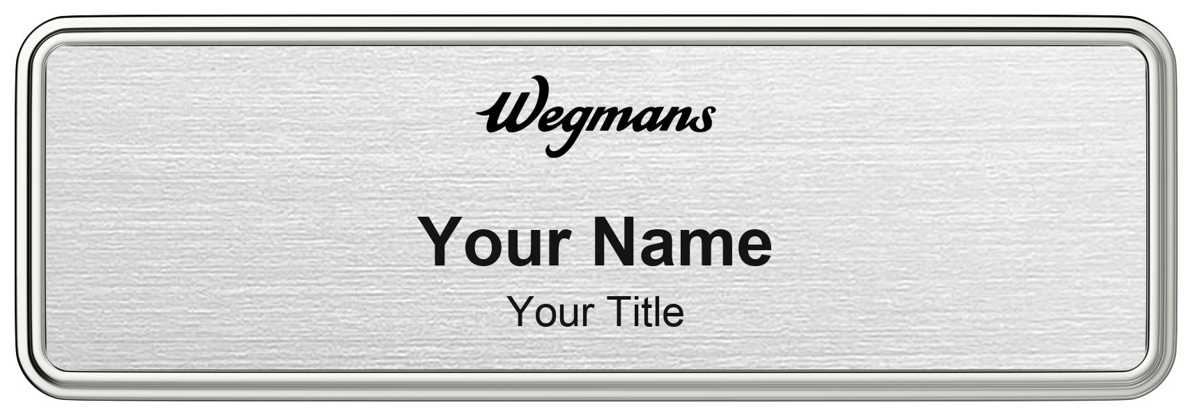 Wegmans Name Badge, Silver Metallic, Silver Border 3" × 1"