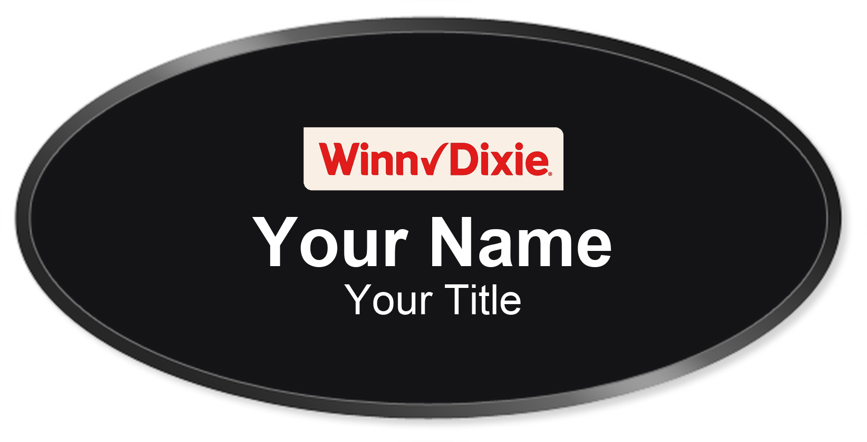Winn-Dixie Name Badge, Black, Black Border Oval 3" × 1.5"