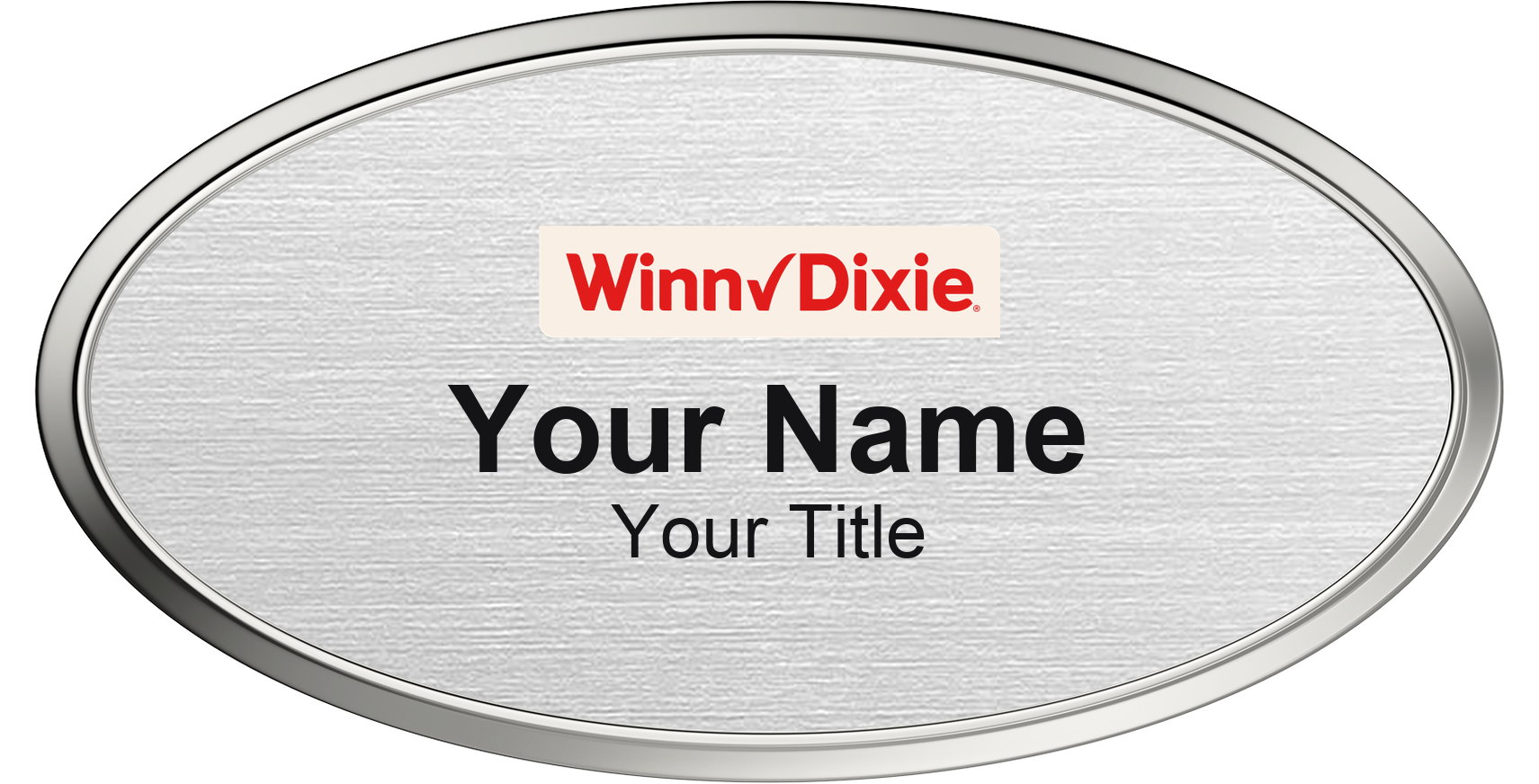 Winn-Dixie Name Badge, Silver Metallic, Silver Border Oval 3" × 1.5"