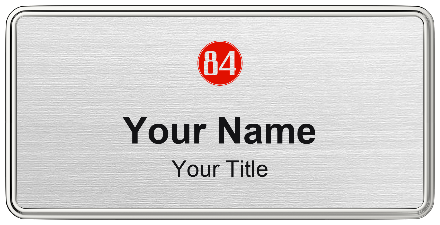 84 Lumber Name Badge, Silver Metallic, Silver Border 3" × 1.5"