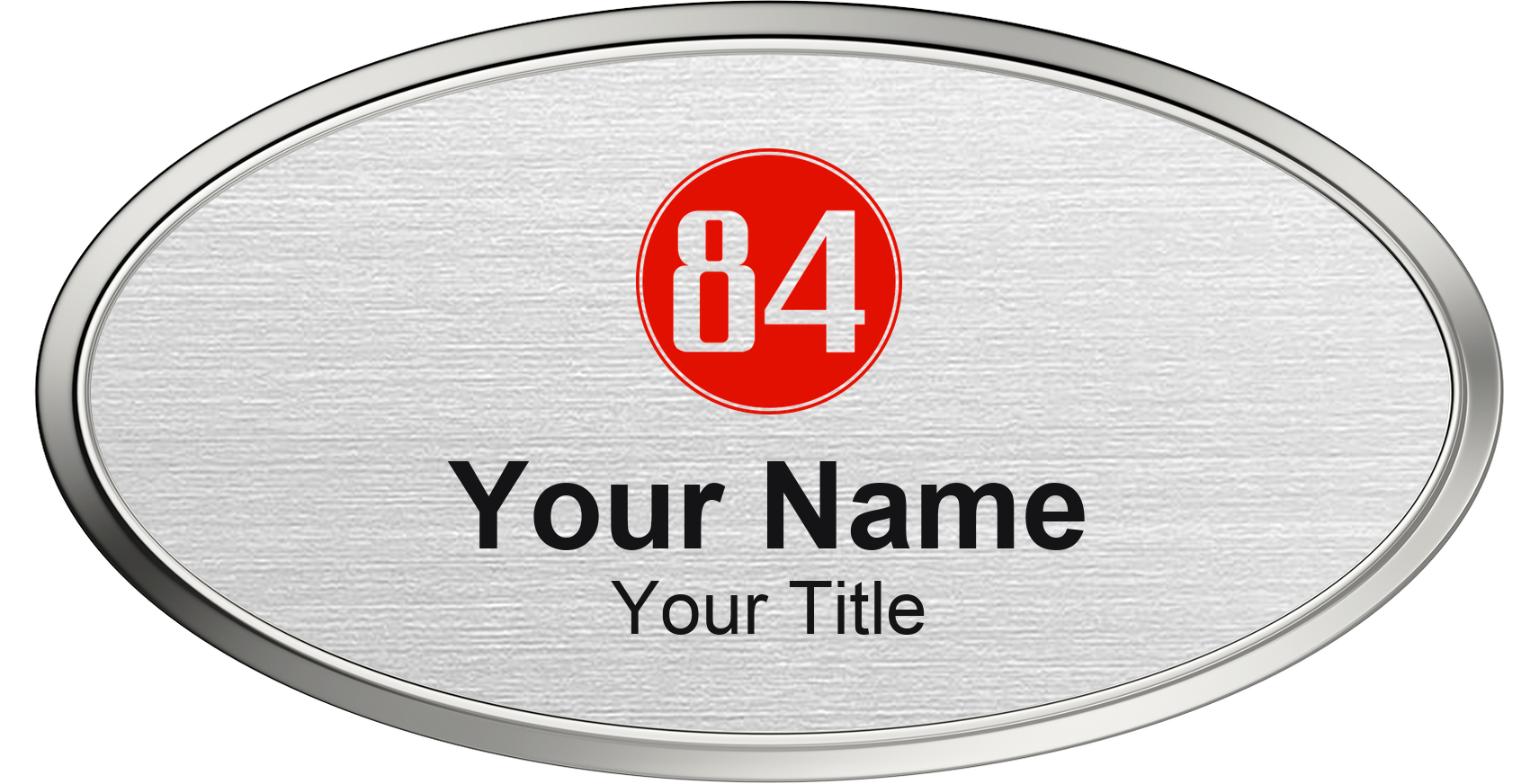 84 Lumber hardware store name badge Silver Metallic, Silver Border