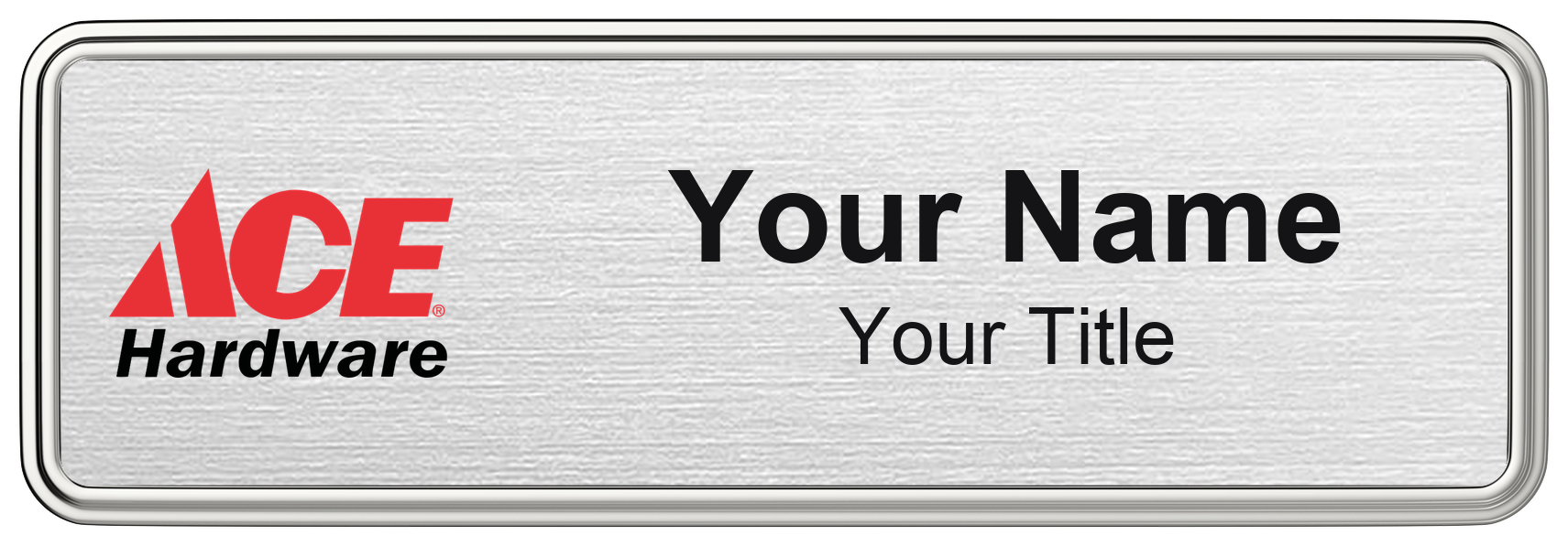 Ace Hardware Name Badge, Silver Metallic, Silver Border 3" × 1"