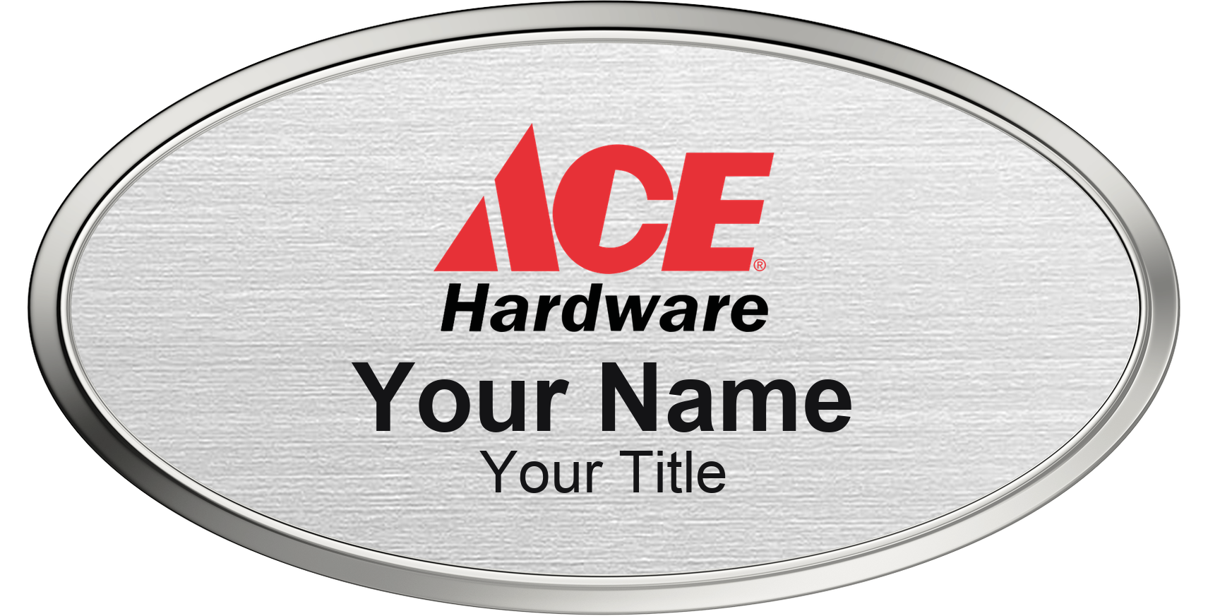 Ace Hardware Name Badge, Silver Metallic, Silver Border Oval 3" × 1.5"