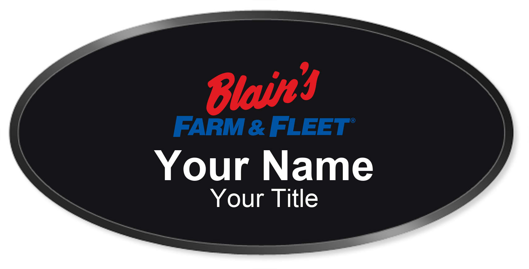 Blain's Farm & Fleet Name Badge, Black, Black Border Oval 3" × 1.5"