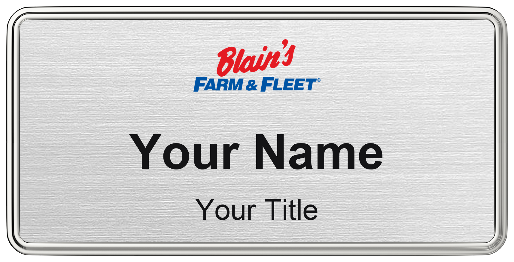 Blain's Farm & Fleet Name Badge, Silver Metallic, Silver Border 3" × 1.5"