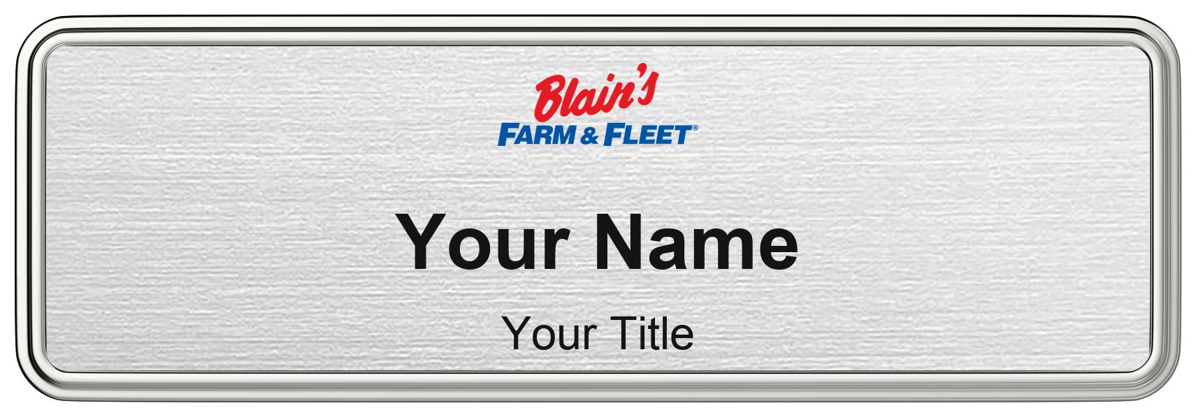 Blain's Farm & Fleet Name Badge, Silver Metallic, Silver Border 3" × 1"