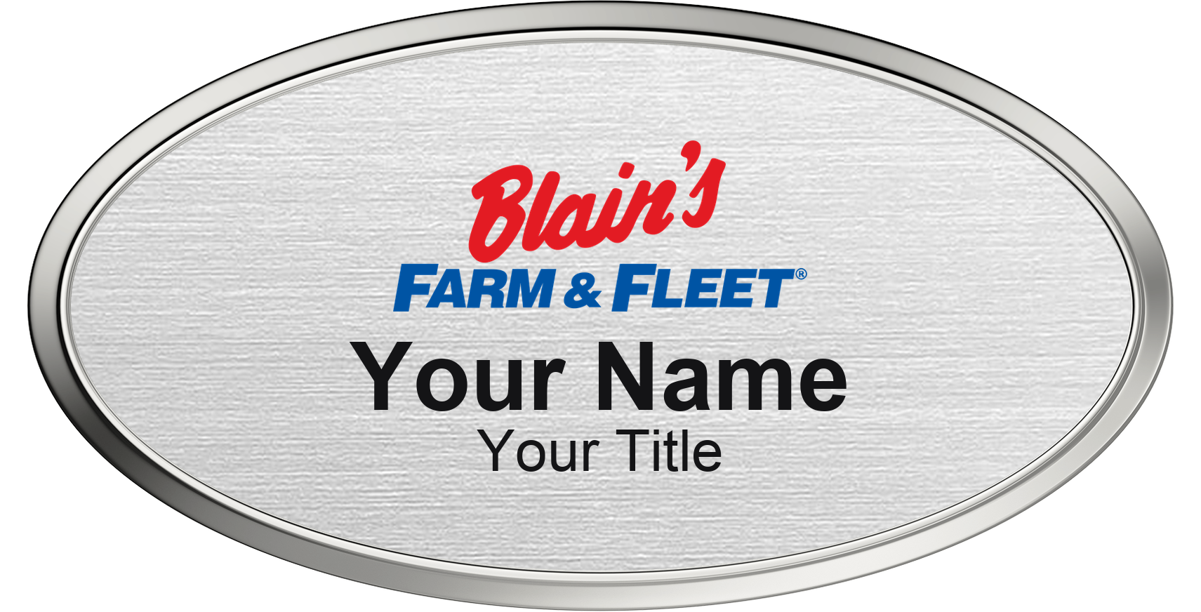 Blain's Farm & Fleet Name Badge, Silver Metallic, Silver Border Oval 3" × 1.5"