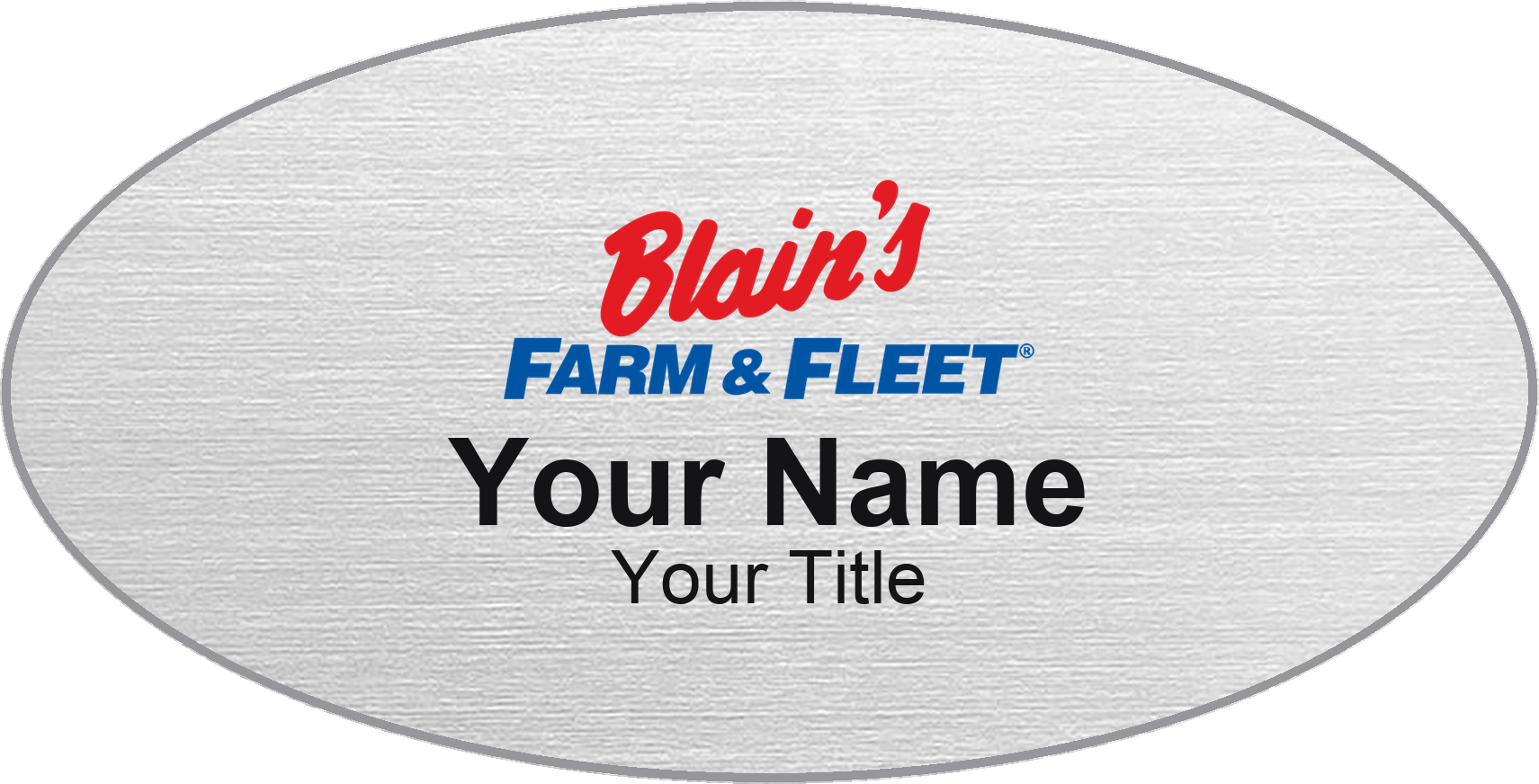 Blain's Farm & Fleet Name Badge, Silver Metallic, No Border Oval 3" × 1.5"