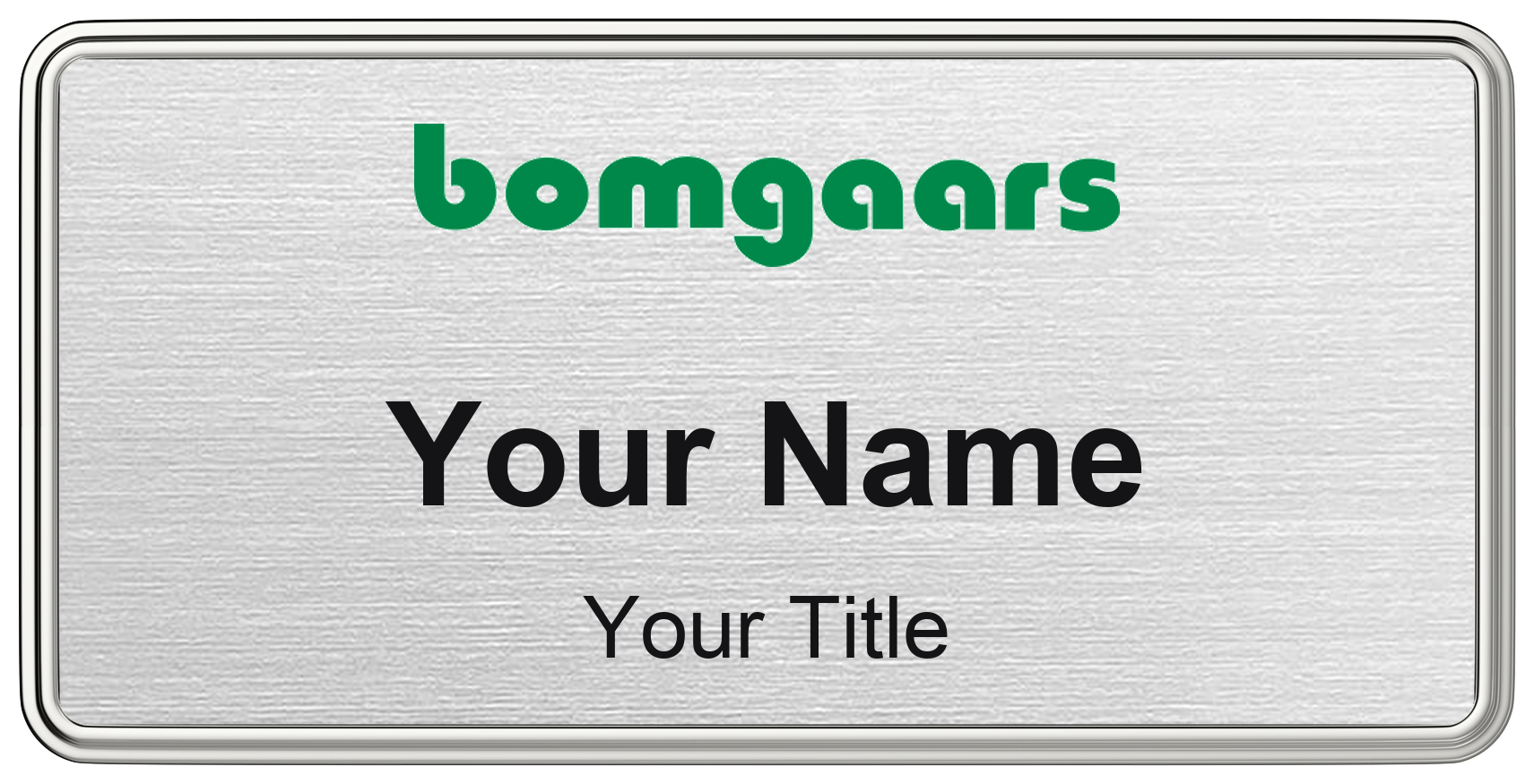 Bomgaars Name Badge, Silver Metallic, Silver Border 3" × 1.5"