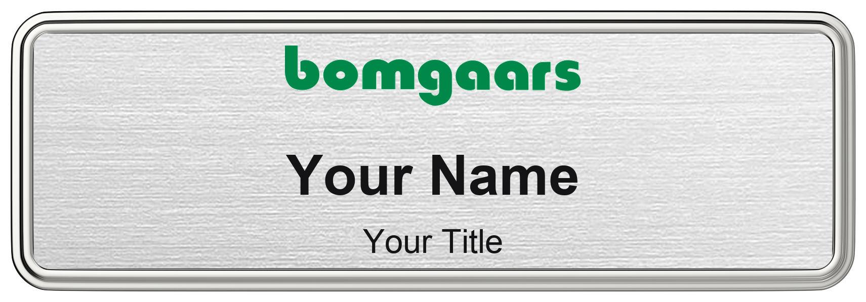 Bomgaars Name Badge, Silver Metallic, Silver Border 3" × 1"