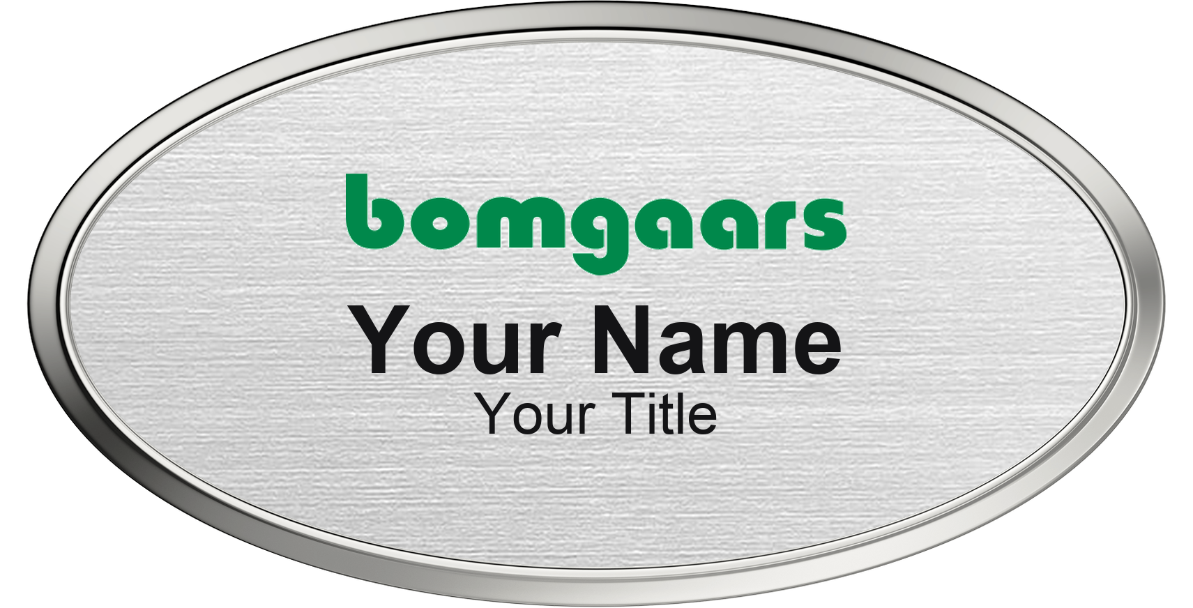 Bomgaars Name Badge, Silver Metallic, Silver Border Oval 3" × 1.5"