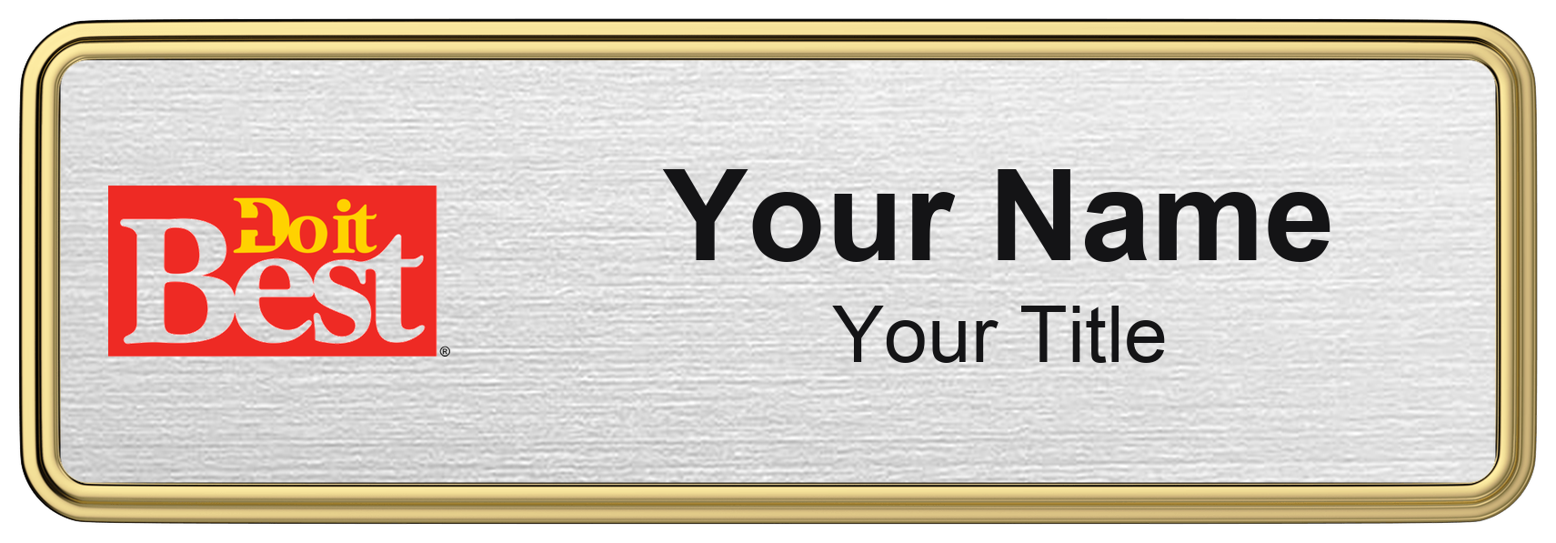 Do It Best Name Badge, Silver Metallic, Gold Border 3" × 1"