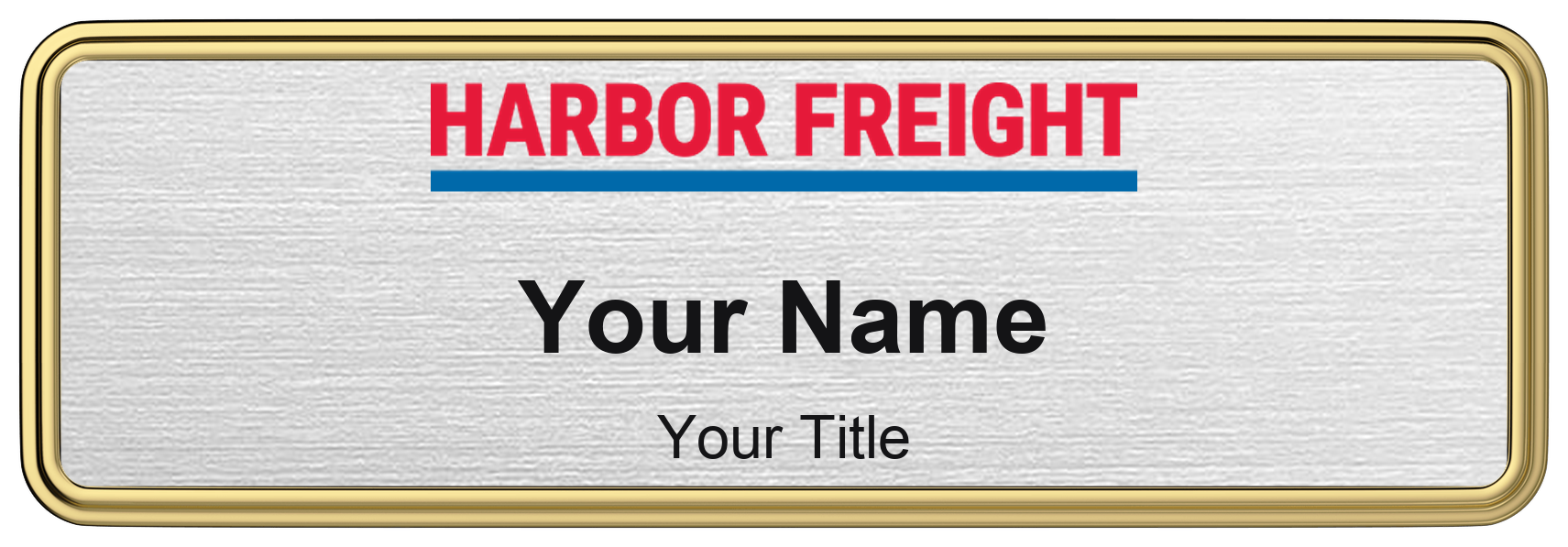 Harbor Freight Tools Name Badge, Silver Metallic, Gold Border 3" × 1"