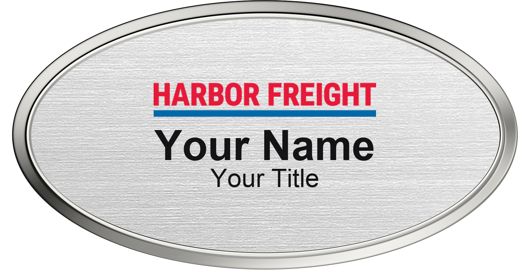 Harbor Freight Tools hardware store name badge Silver Metallic, Silver Border