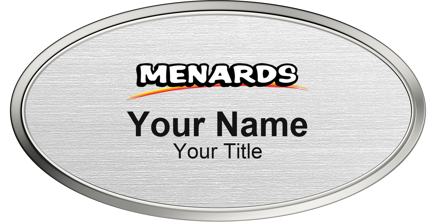 Menards Name Badge, Silver Metallic, Silver Border Oval 3" × 1.5"