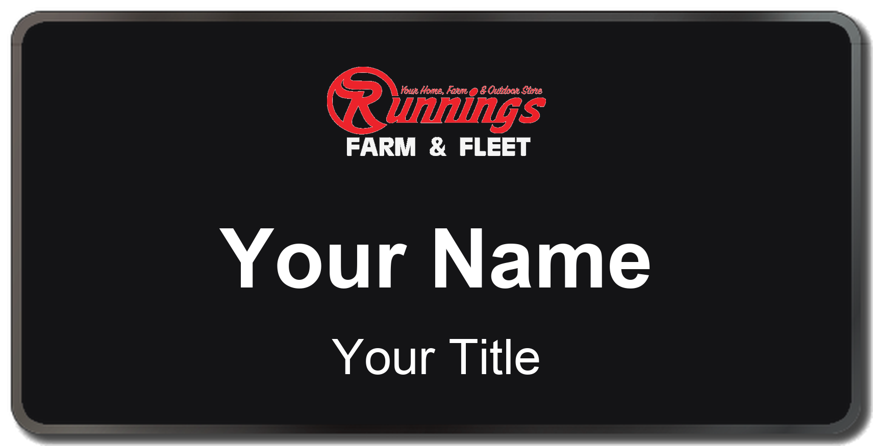 Runnings Name Badge, Black, Black Border 3" × 1.5"