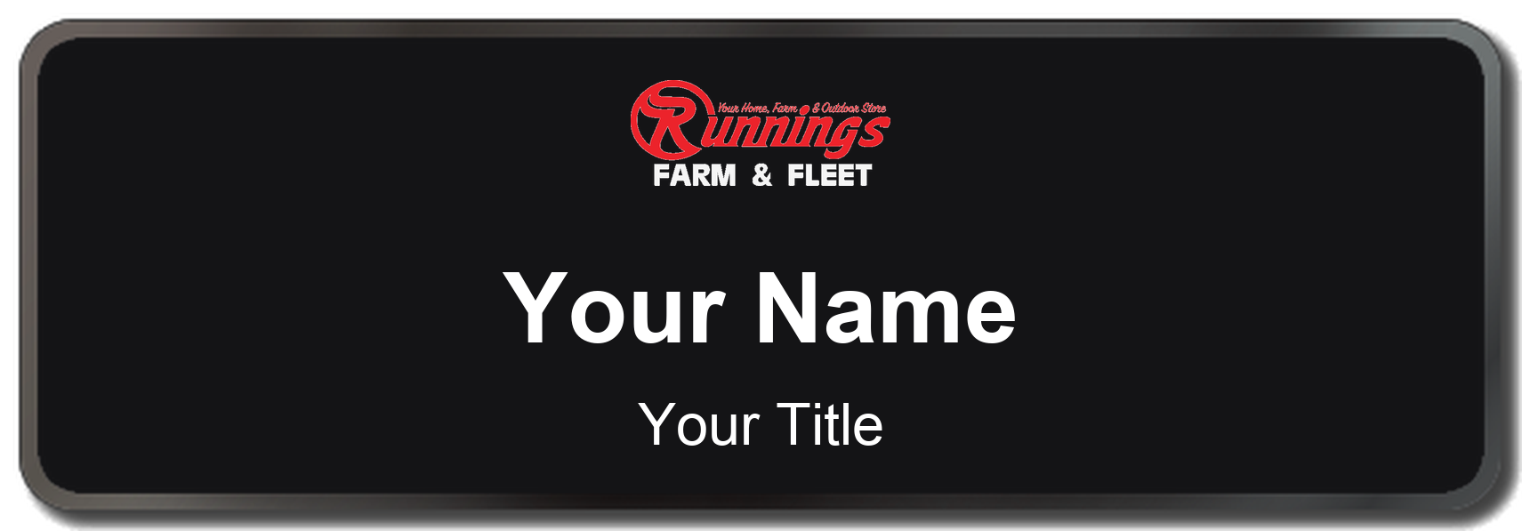 Runnings Name Badge, Black, Black Border 3" × 1"