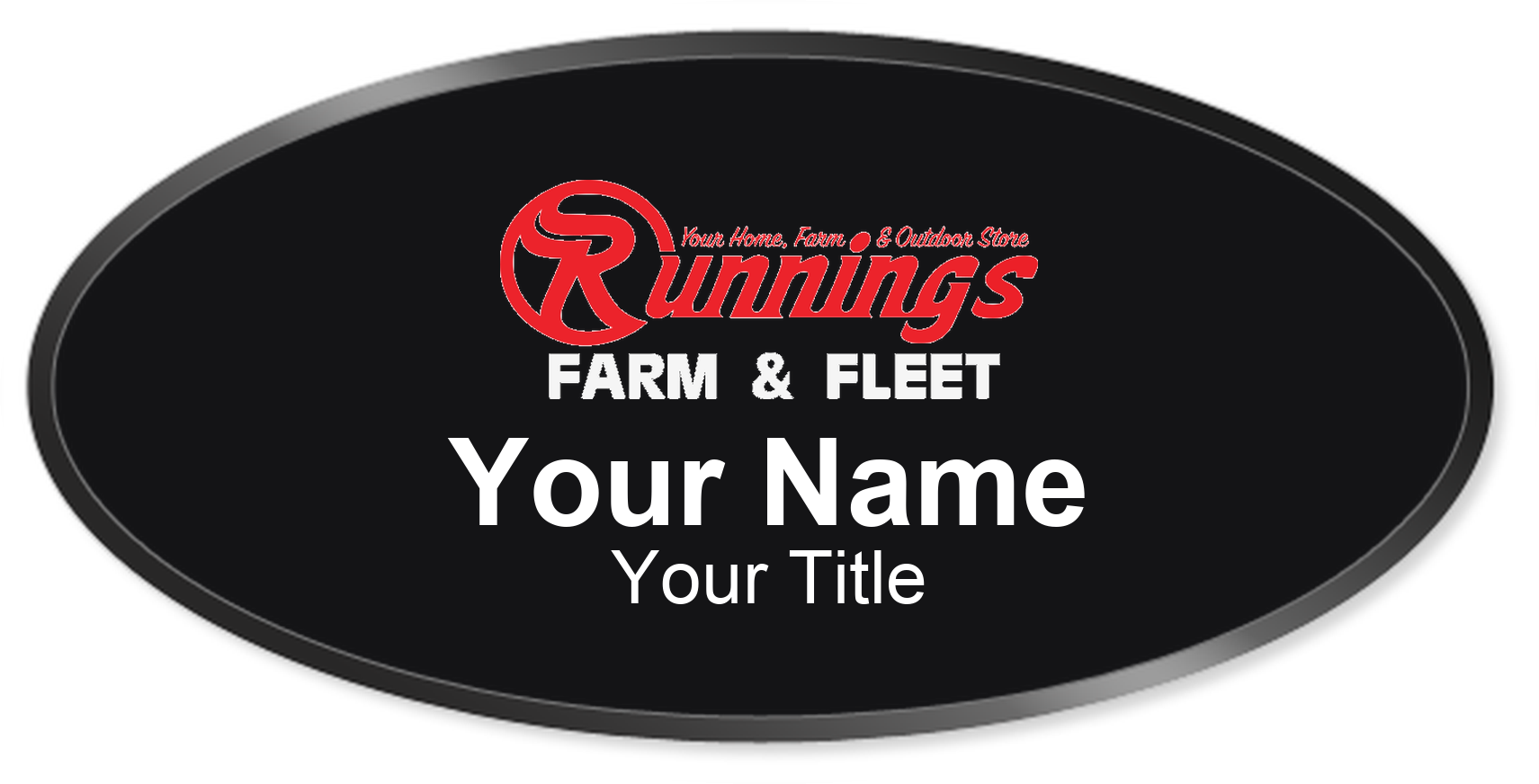 Runnings Name Badge, Black, Black Border Oval 3" × 1.5"