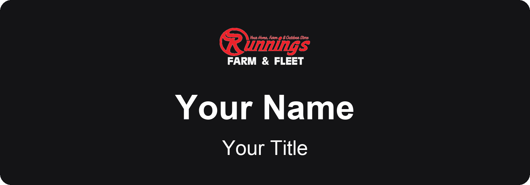 Runnings Name Badge, Black, No Border 3" × 1"