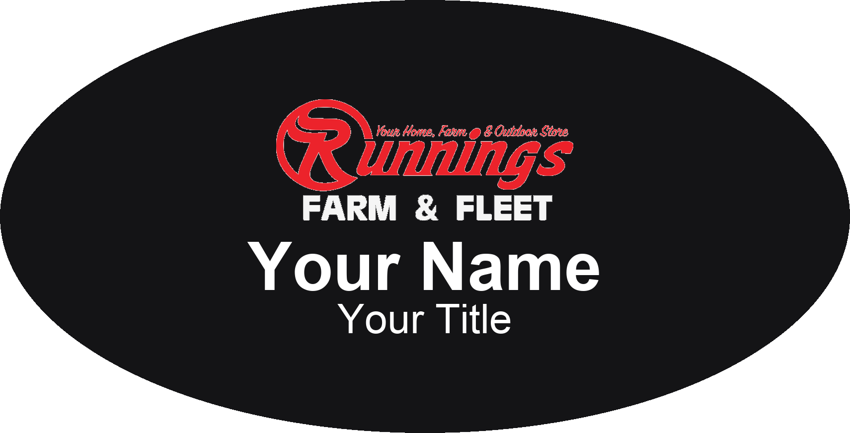 Runnings hardware store name badge Black, No Border