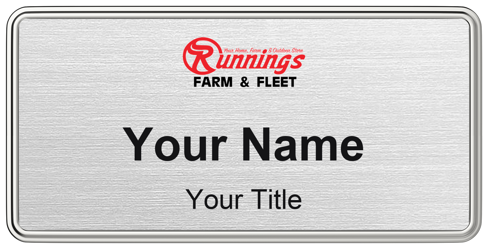 Runnings Name Badge, Silver Metallic, Silver Border 3" × 1.5"