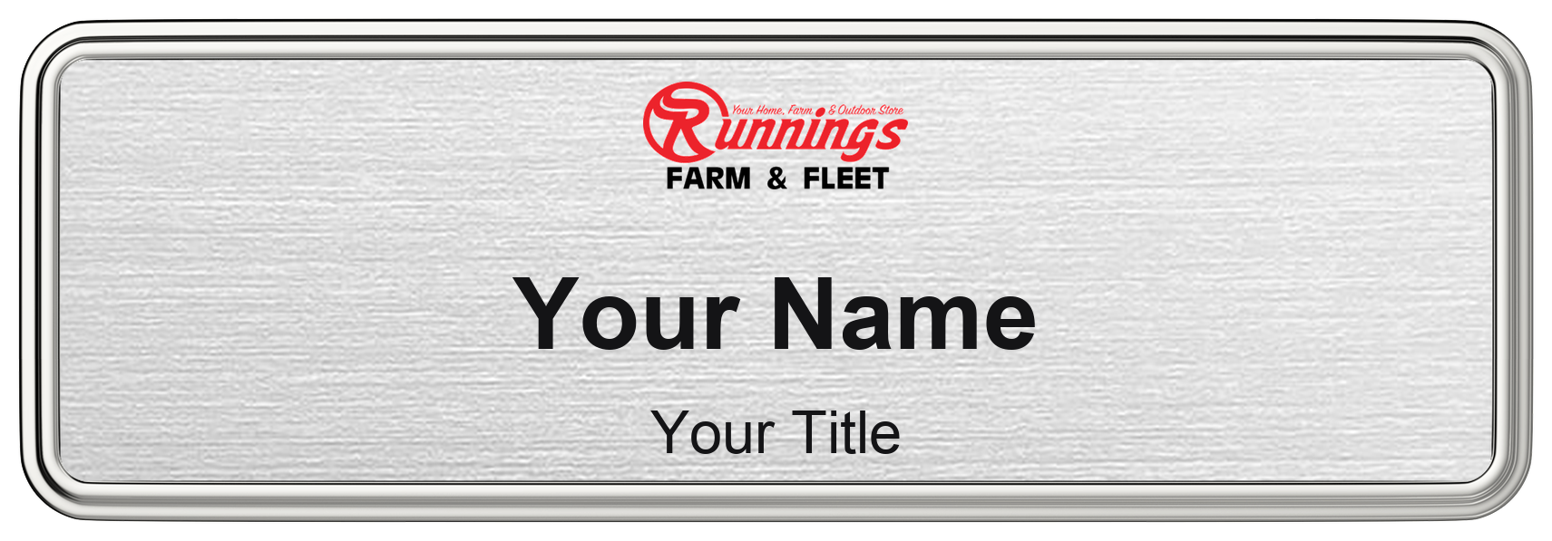 Runnings Name Badge, Silver Metallic, Silver Border 3" × 1"