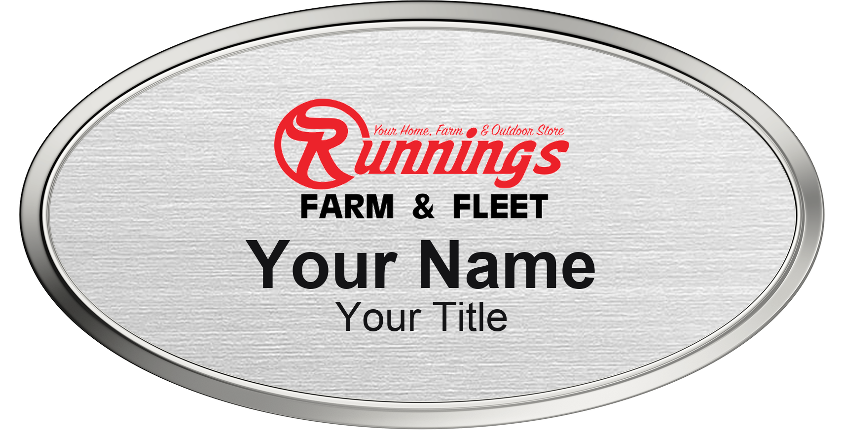 Runnings hardware store name badge Silver Metallic, Silver Border