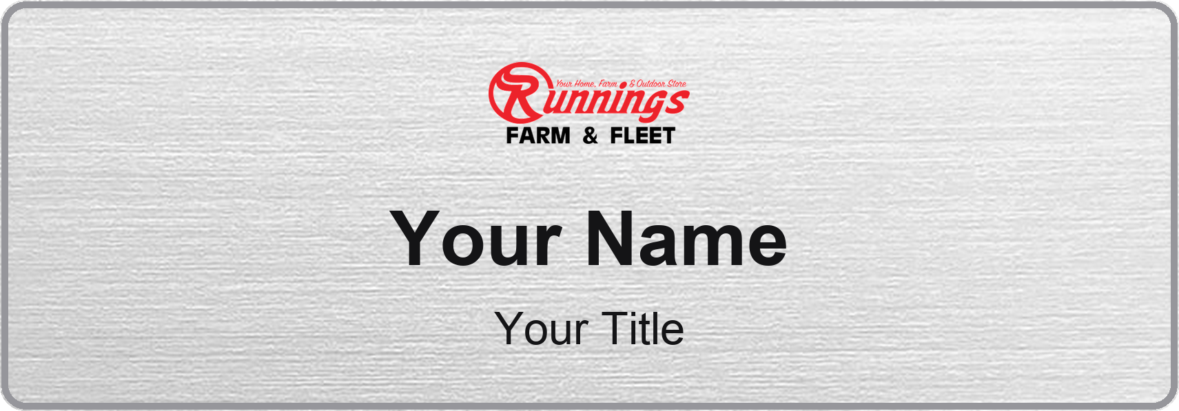Runnings Name Badge, Silver Metallic, No Border 3" × 1"