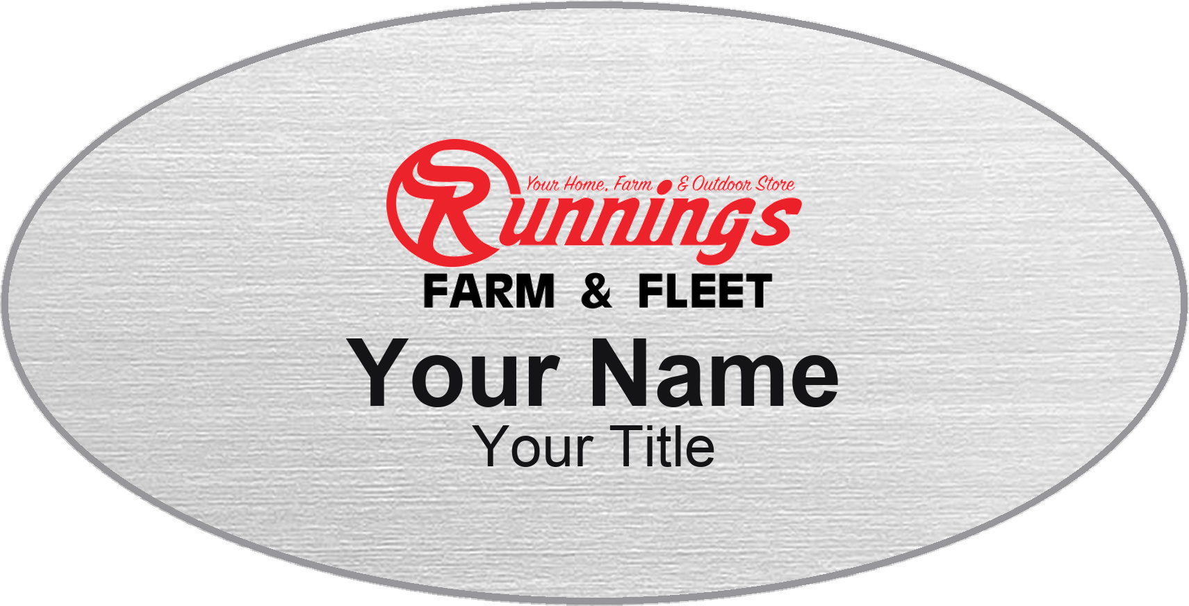 Runnings Name Badge, Silver Metallic, No Border Oval 3" × 1.5"