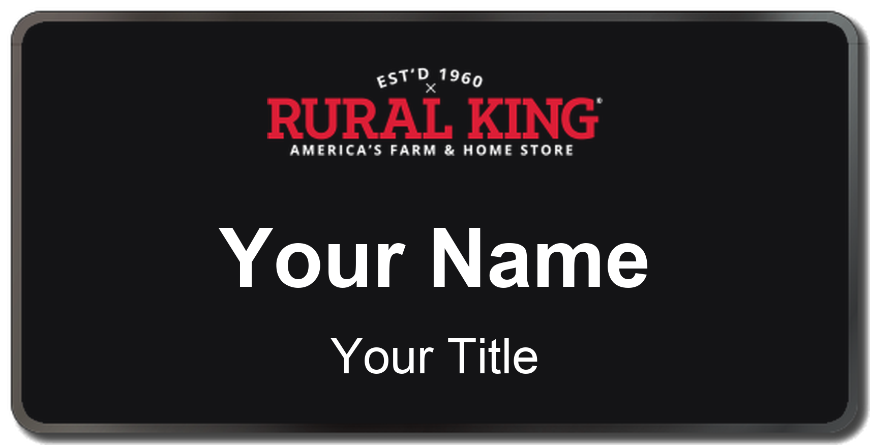 Rural King Name Badge, Black, Black Border 3" × 1.5"
