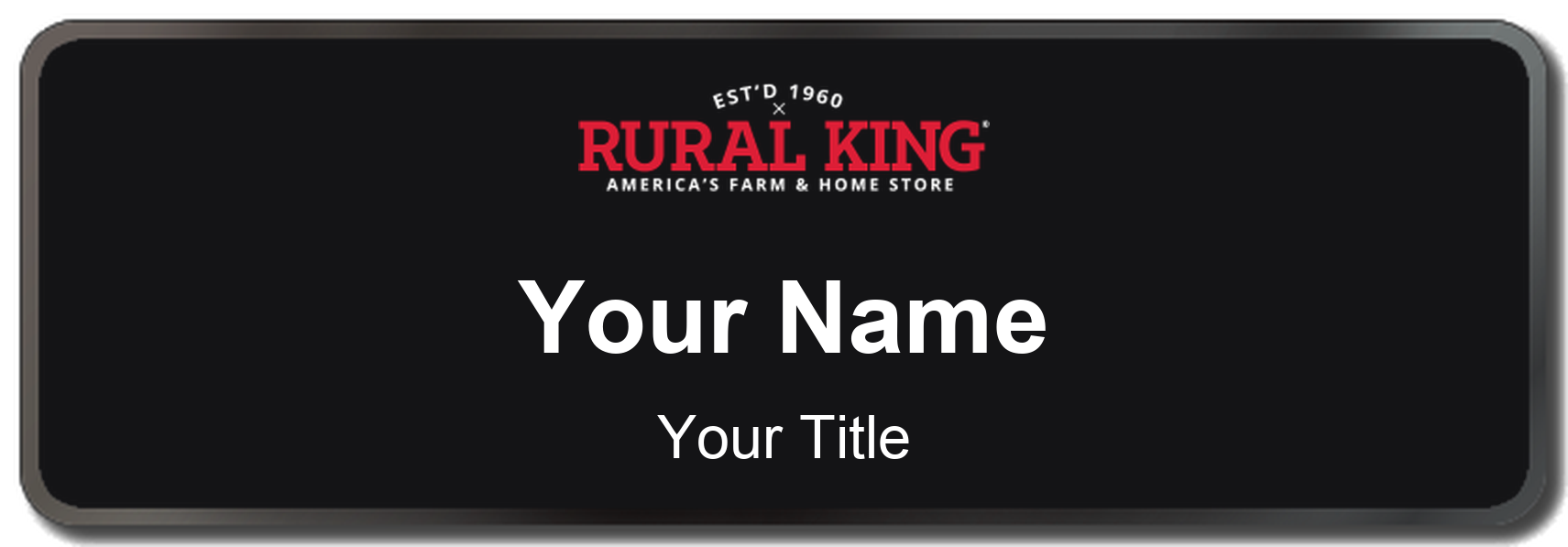 Rural King Name Badge, Black, Black Border 3" × 1"