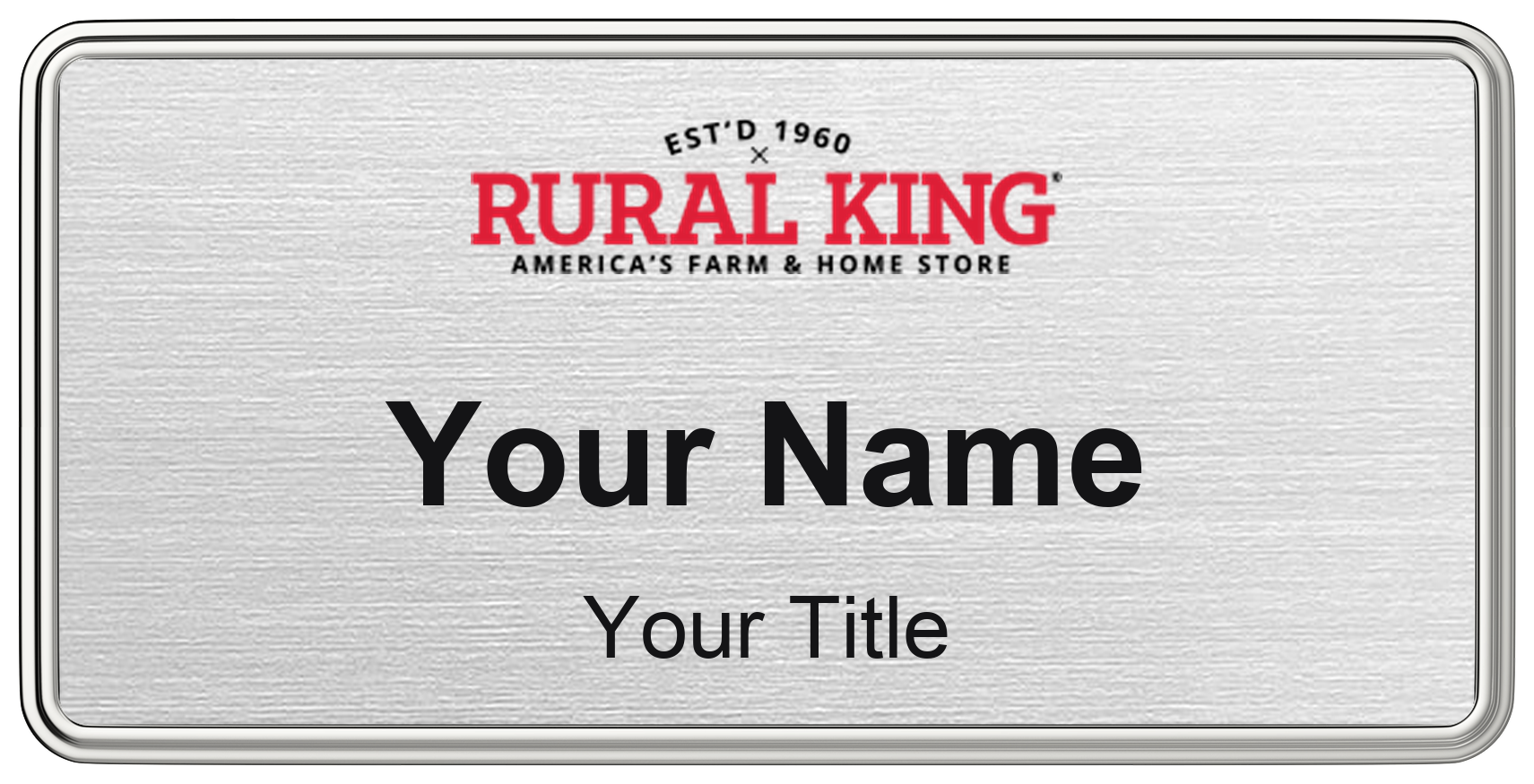 Rural King Name Badge, Silver Metallic, Silver Border 3" × 1.5"